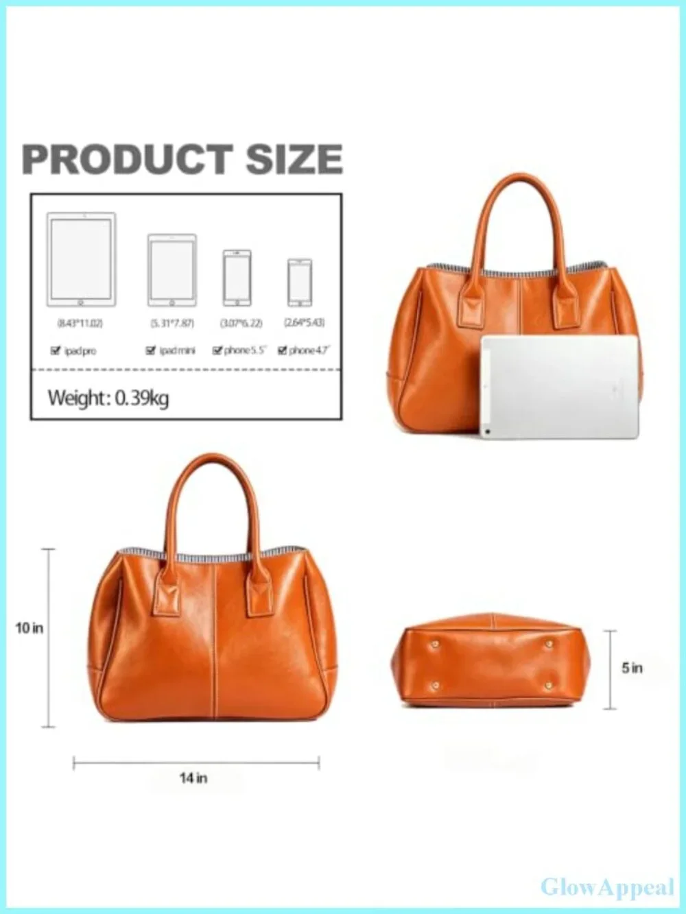 Vintage PU Leather Tote Bag Large Capacity Satchel Handbag Work